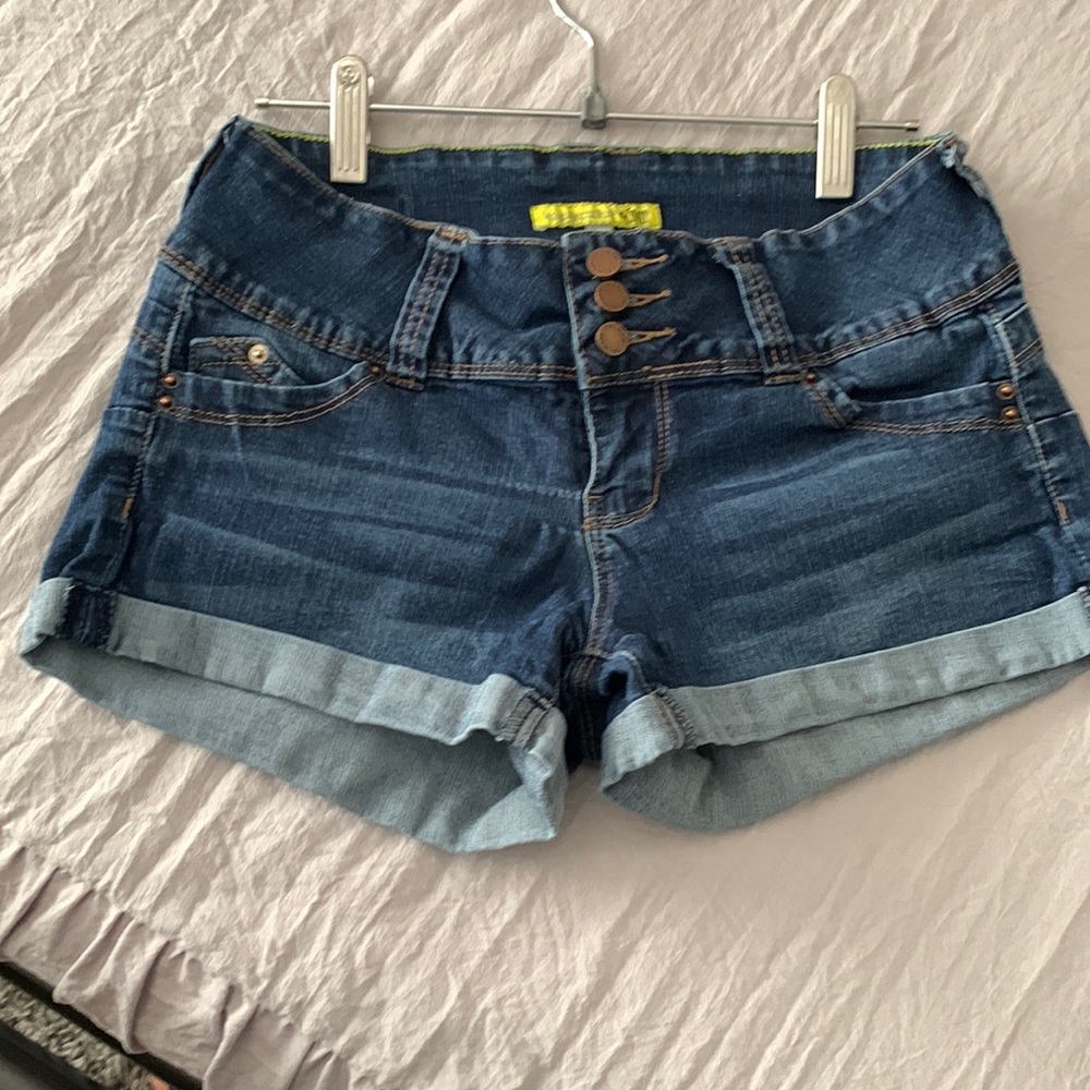 YMI dark wash jean shorts. Low waist.